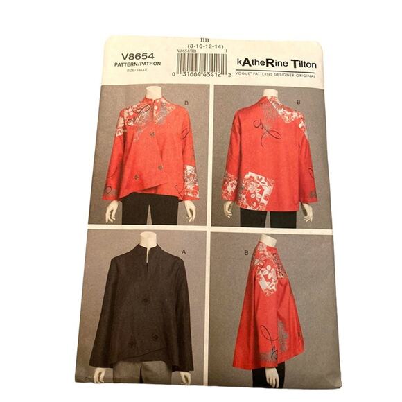 Vogue Katherine Tilton V8654 Sewing Pattern 8-10-12-14 Jacket Sewing Pattern - Picture 1 of 8